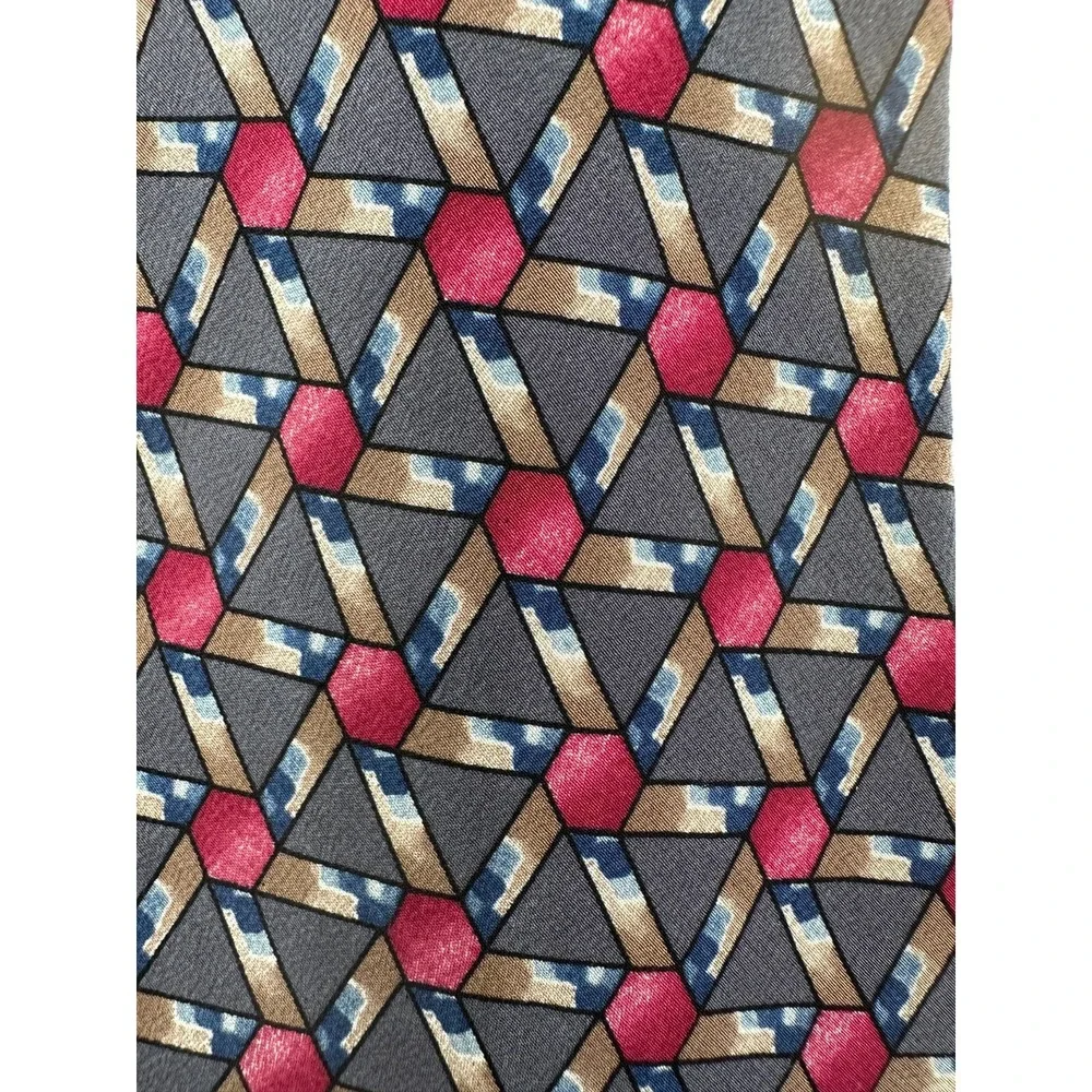 Christian Dior Monsieur Men's Neck Tie One Size Gray Geometric Print 100% Silk